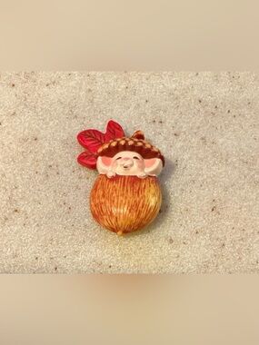 Hallmark Cute Acorn Hedgehog Brooch - Brown, Red, Cream 1985